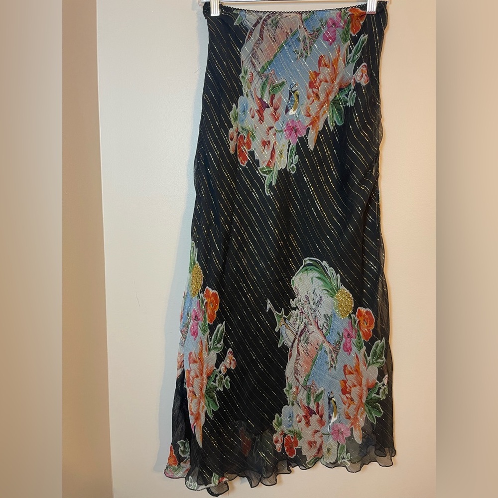 Coconut Vintage Floral Black Chiffon Skirt